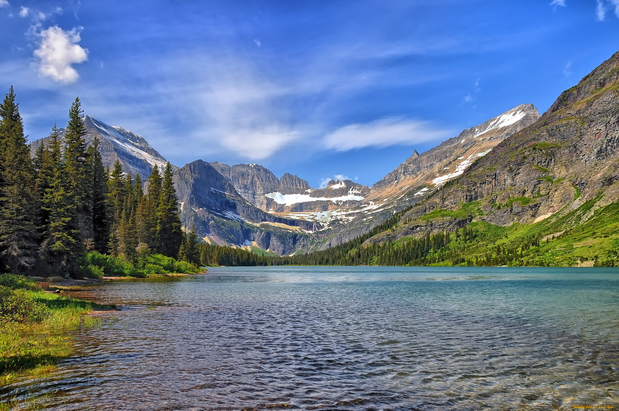 lake, josephine, glacier, national, park, montana, , , , , , , , , mount, gould